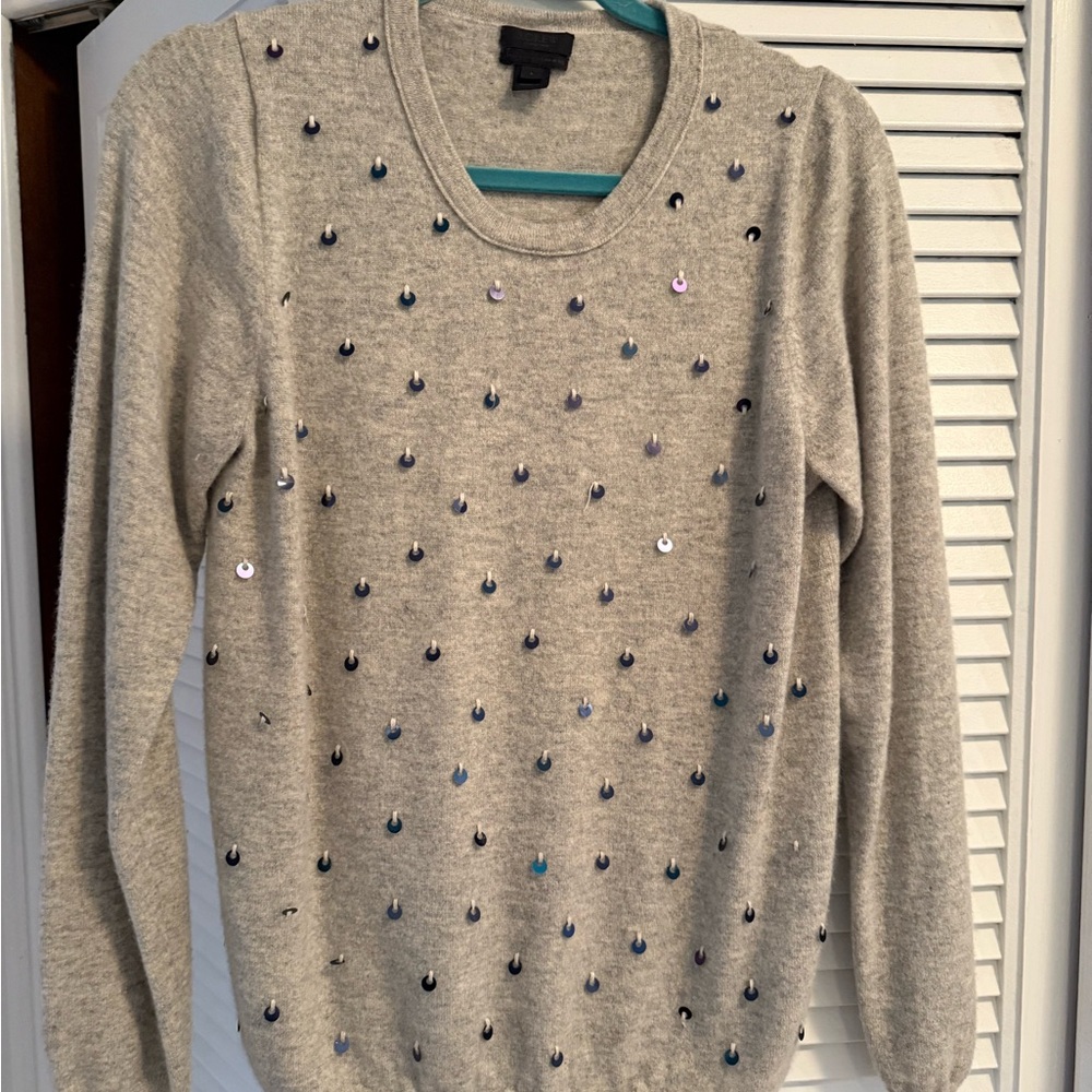 JCrew 100% cashmere grey sweater with sequins - excellent condition